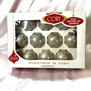 Vintage Coby Ball Christmas Ornaments Silver Glass 2 inches USA Made Set of 10